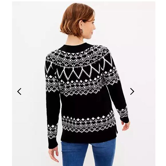 NWT LOFT Black & White Fair Isle Mock Neck Tunic Sweater - SIZE MEDIUM - Picture 4 of 7
